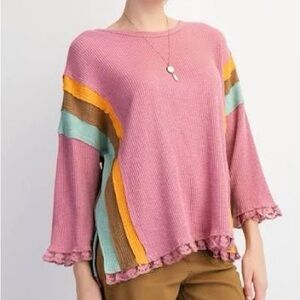 Easel Pink Multicolor Knit Top